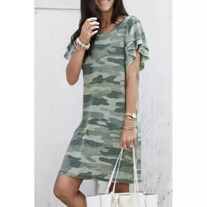 Robe de loisir pour femmes avec détails en volants et design camouflage Chic und Stil