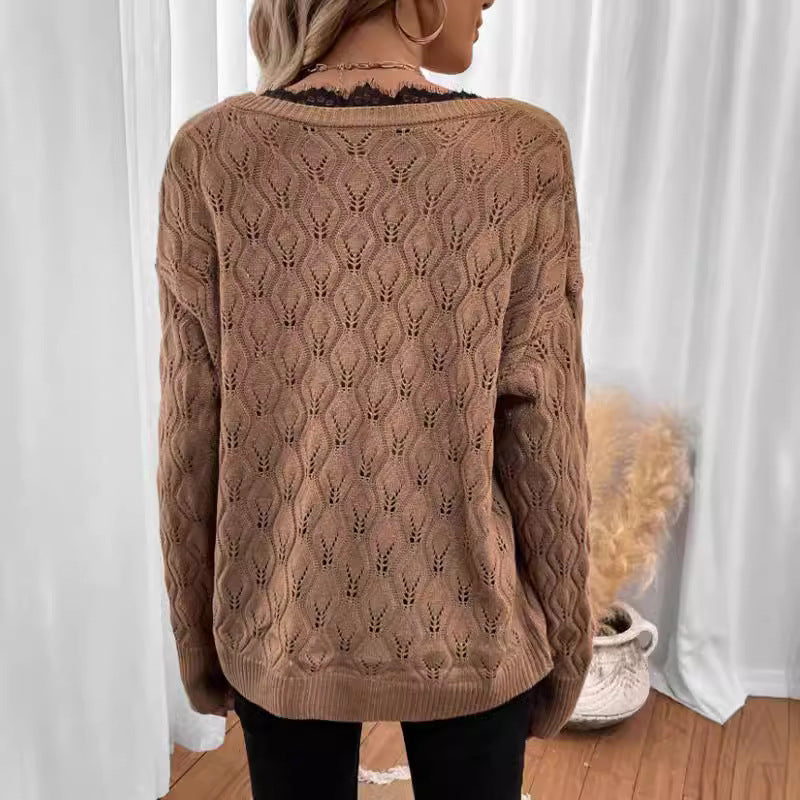 Pull en tricot pour femmes avec décolleté en V élégant et fine structure en dentelle Chic und Stil