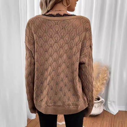 Pull en tricot pour femmes avec décolleté en V élégant et fine structure en dentelle Chic und Stil