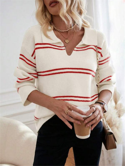 Pull décontracté pour femmes avec col polo et design rayé Chic und Stil