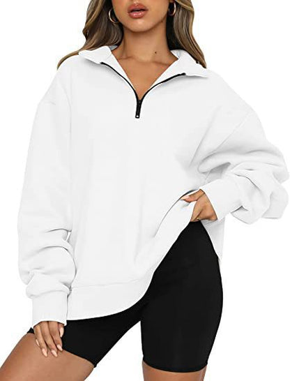Oversized zip-up pullover for women with high collar Chic and Style