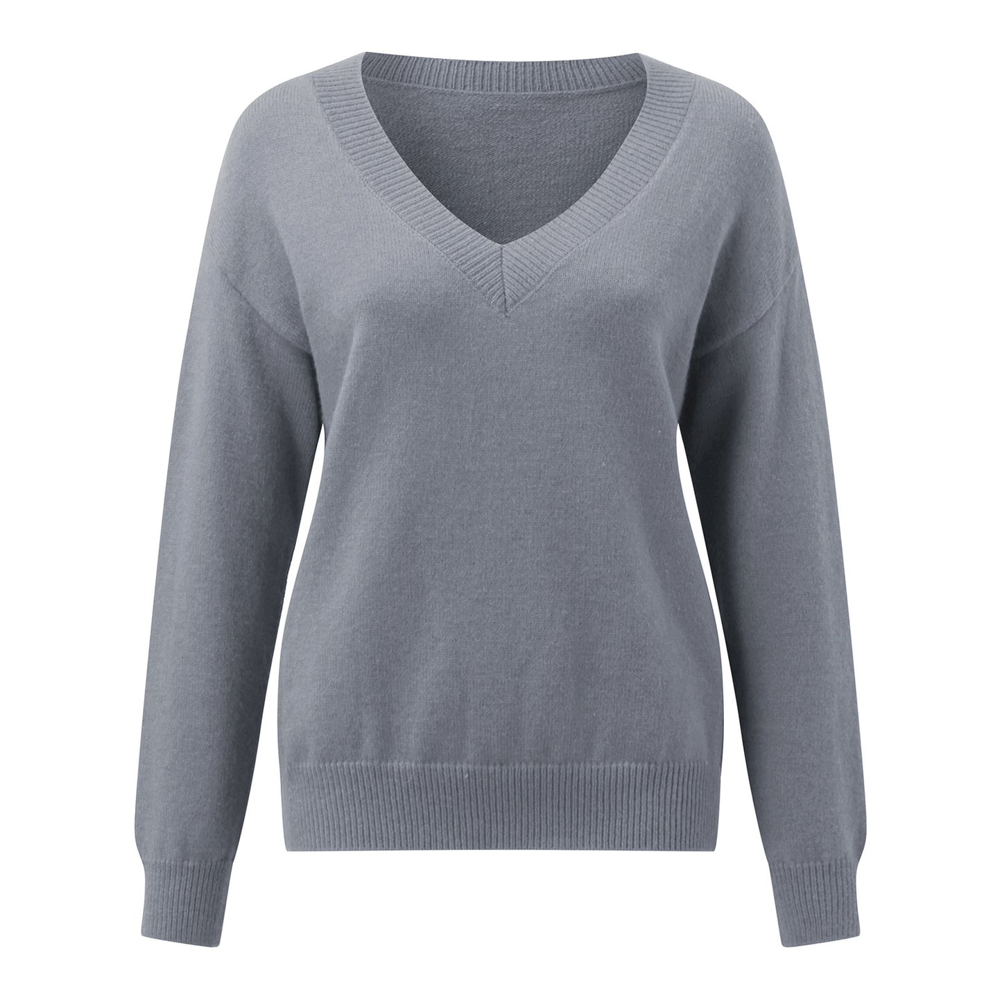 Femmes pull élégant à encolure en V en matière douce avec épaules tombantes Chic und Stil