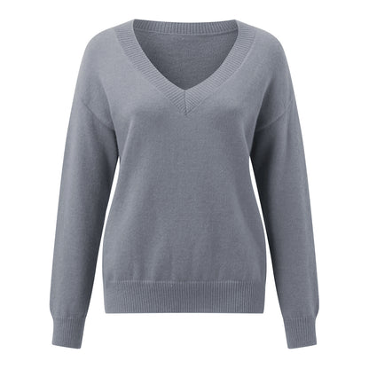 Femmes pull élégant à encolure en V en matière douce avec épaules tombantes Chic und Stil