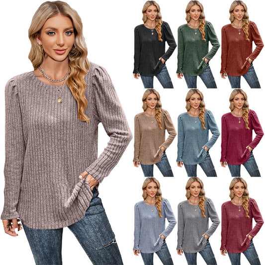 Pull en tricot pour femmes avec manches bouffantes et motif en fines côtes Chic und Stil