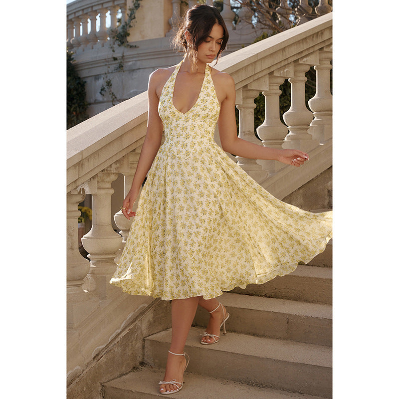 Dames fleurs t-shirt dos nu robe maxi Chic und Stil