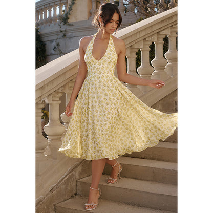 Dames fleurs t-shirt dos nu robe maxi Chic und Stil