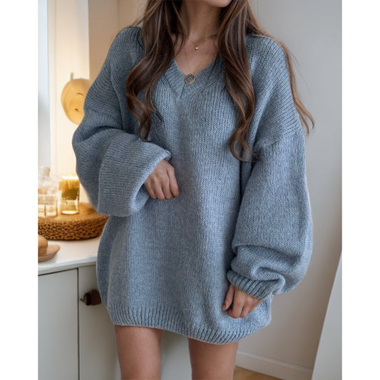 Pull en tricot surdimensionné pour femmes avec décolleté en V et manches amples Chic und Stil