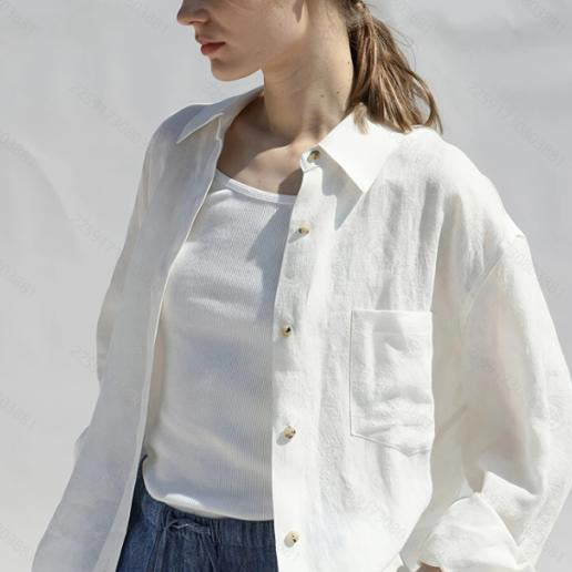 Blouse en lin décontractée pour femmes avec devant à détails de boutons Chic und Stil