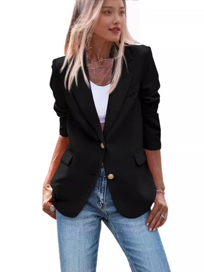 Dames Blazer élégant à boutonnage simple avec boutons dorés et coupe cintrée Chic und Stil