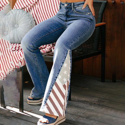 Dames Bootcut Jeans avec design de drapeau américain Chic und Stil