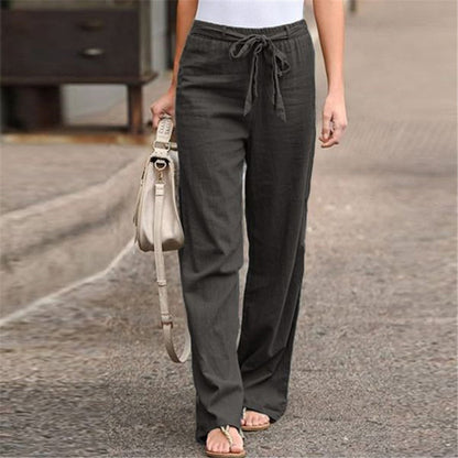 Linen pants for women with elastic waistband and tie belt Chic und Stil