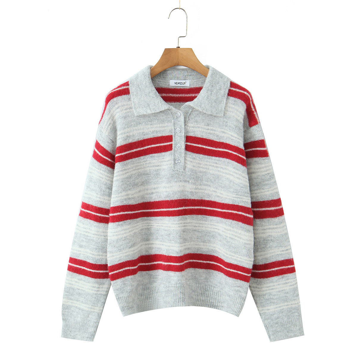 Pull en tricot élégant pour femmes avec col polo et motif rayé Chic und Stil