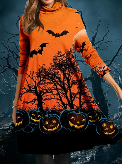 Robe Halloween pour femmes au style décontracté avec imprimé effrayant et tissu doux Chic und Stil