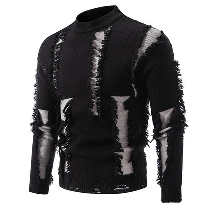 Modern knitted sweater for men with trendy fringes and a unique design Chic and Style