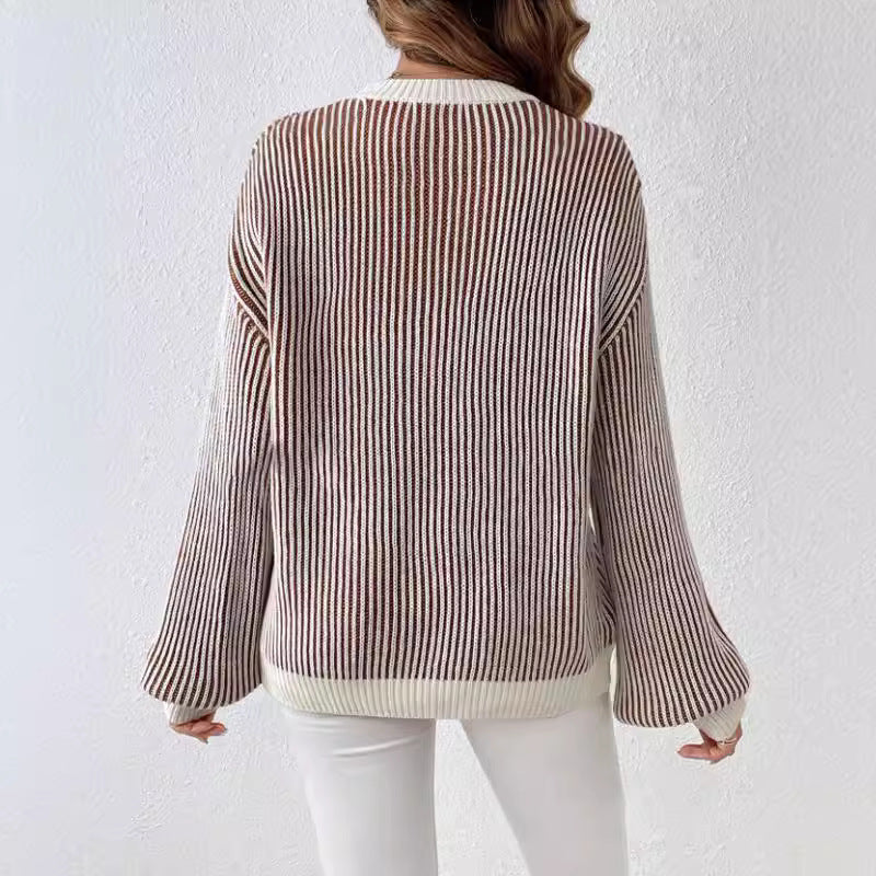 Pull en tricot pour femmes avec un design en côtes larges et des manches ballon décontractées Chic und Stil