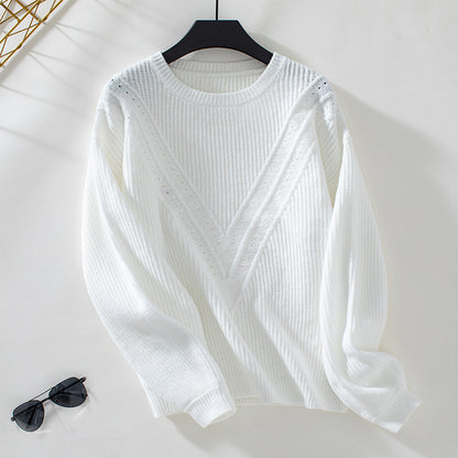 Pull en tricot pour femmes avec décolleté en V et motif texturé décoratif Chic und Stil