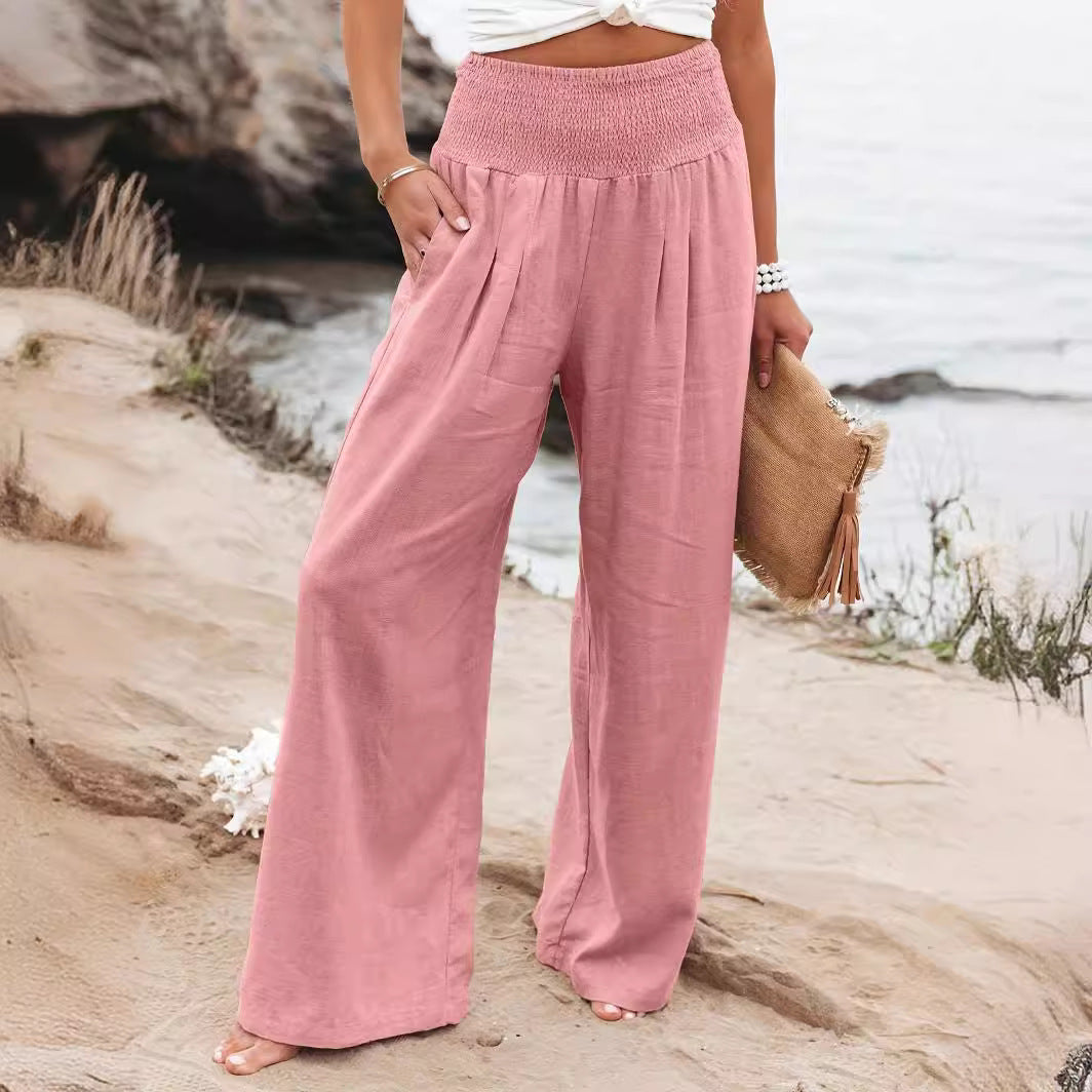 Pantalon d'été ample pour femmes avec taille élastique et élégant drapé Chic und Stil