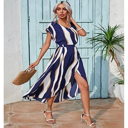 Femmes Robe Maxi Élégante avec Fente Latérale et Silhouette Fluide Chic und Stil