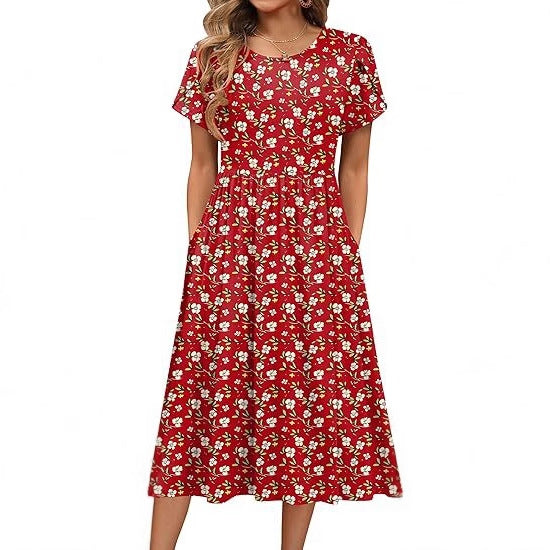 Robe midi pour femmes avec col rond et poches pratiques Chic und Stil