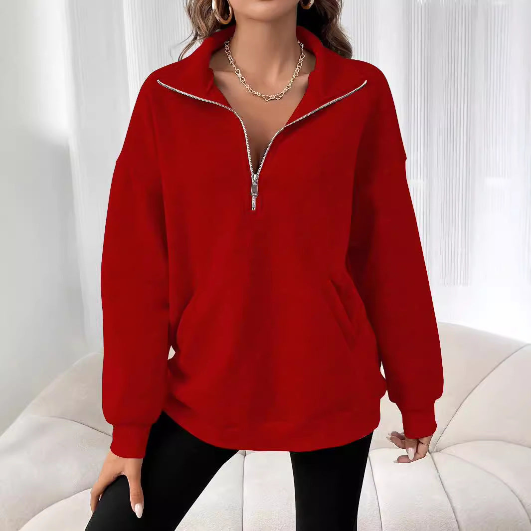 Pull décontracté pour femmes avec fermeture éclair courte et poche kangourou Chic und Stil