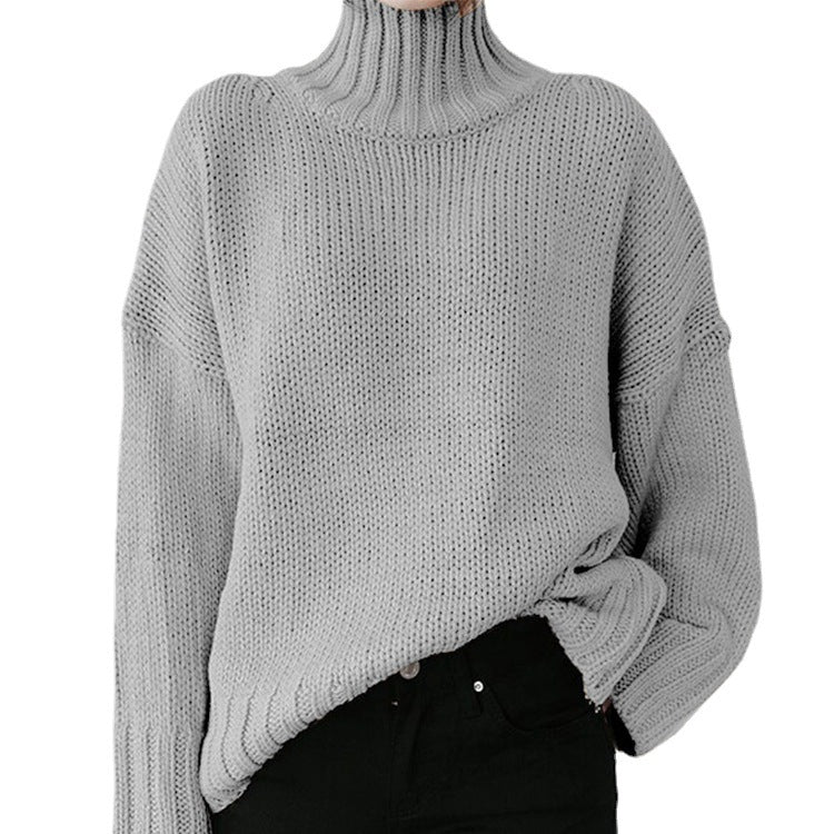 Dames Pull-over en tricot épais avec col montant et coupe décontractée Chic und Stil