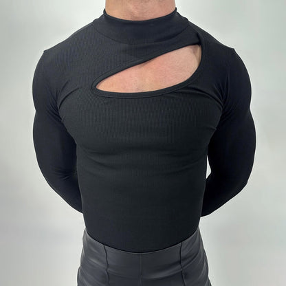 T-shirt à manches longues pour hommes avec décolleté innovant et propriétés respirantes Chic und Stil