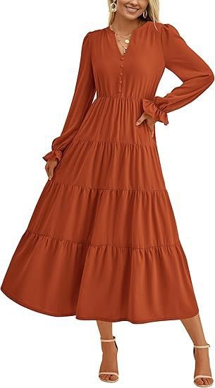 Robe maxi à manches longues pour femmes avec volants Chic und Stil
