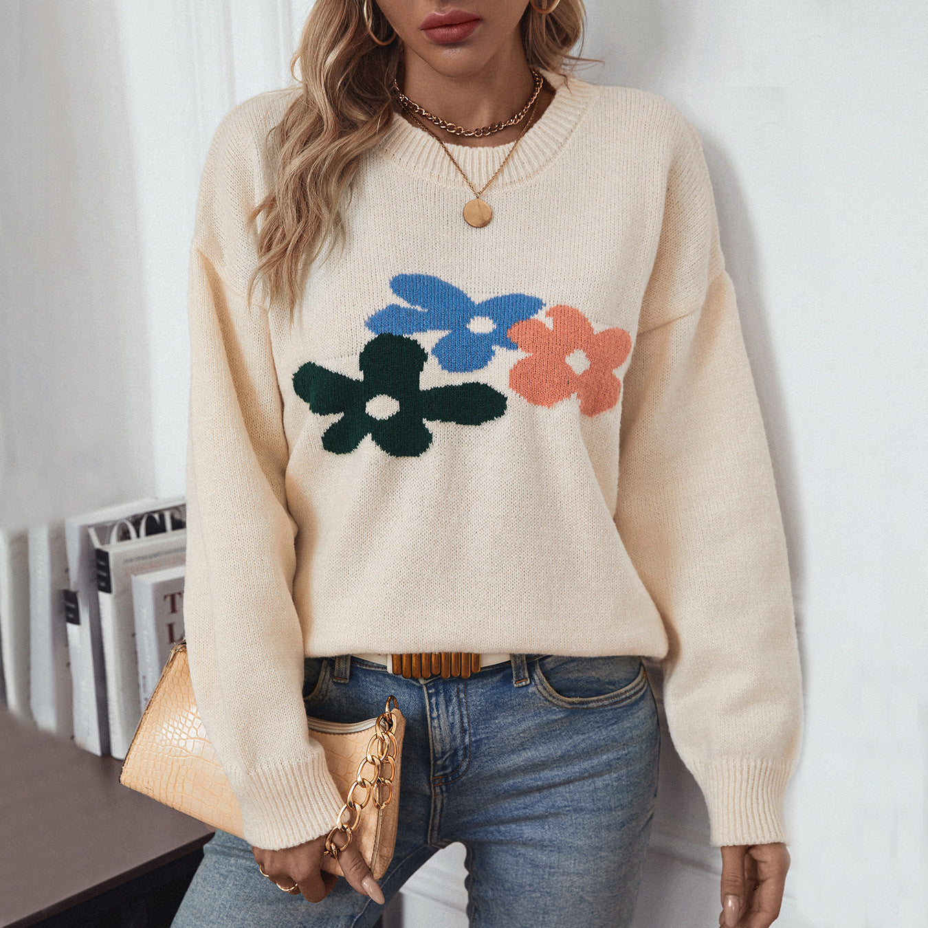 Pull décontracté pour femmes avec motifs floraux et col rond Chic und Stil