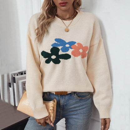 Pull décontracté pour femmes avec motifs floraux et col rond Chic und Stil