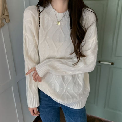 Pull en grosse maille confortable pour femmes avec motif en torsades et grands bords Chic und Stil
