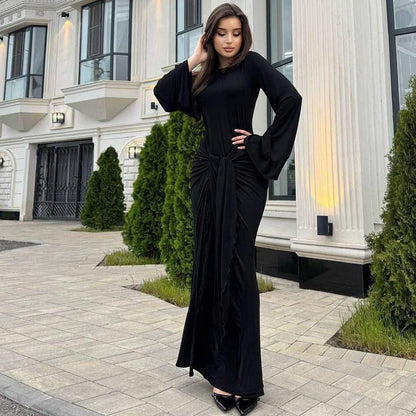 Robe maxi élégante pour femmes avec ourlet incurvé et manches chauve-souris décontractées Chic und Stil