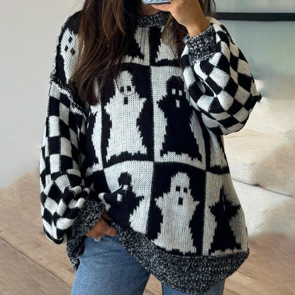 Pull en maille épaisse pour femmes avec un motif de fantôme moderne et une coupe décontractée Chic und Stil
