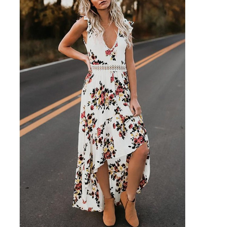 Dames Floral Haut-Bas Robe Maxi Chic und Stil