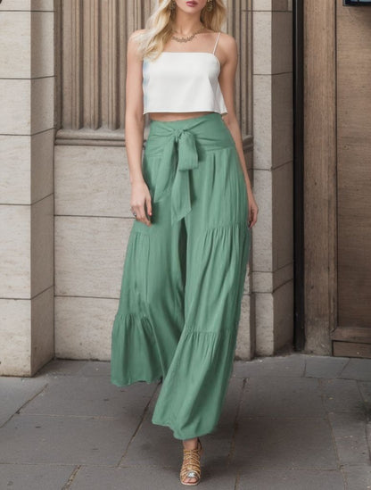 Wide Palazzo pants for women with high waist and belt at the waist Chic and Style
