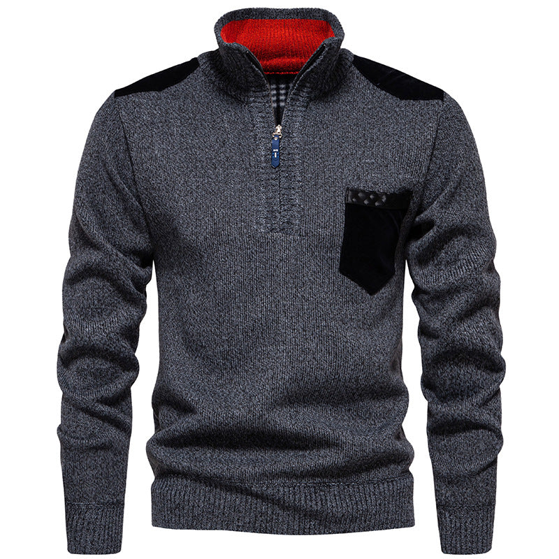 Men's high collar pullover with contrasting details and practical pockets Chic und Stil