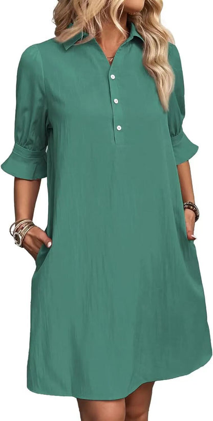 Robe chemise décontractée pour femmes avec manches courtes et poches pratiques Chic und Stil