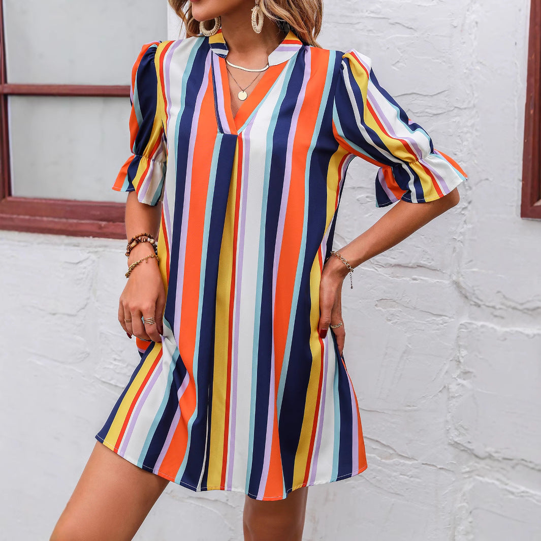 Robe d'été rayée à manches courtes pour femmes Chic und Stil