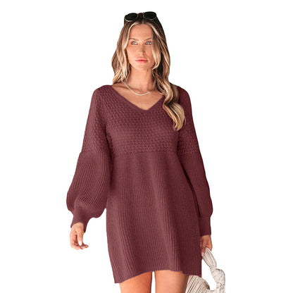 Robe en tricot décontractée pour dames avec une dentelle dénudée sur les épaules et des manches volumineuses Chic und Stil