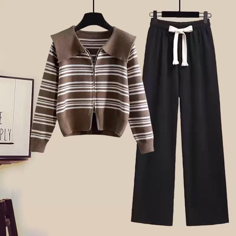 Women's knitted jacket with zipper and wide pants Chic and Style