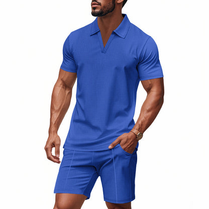 Ensemble polo pour hommes et shorts avec col en V à la mode Chic und Stil