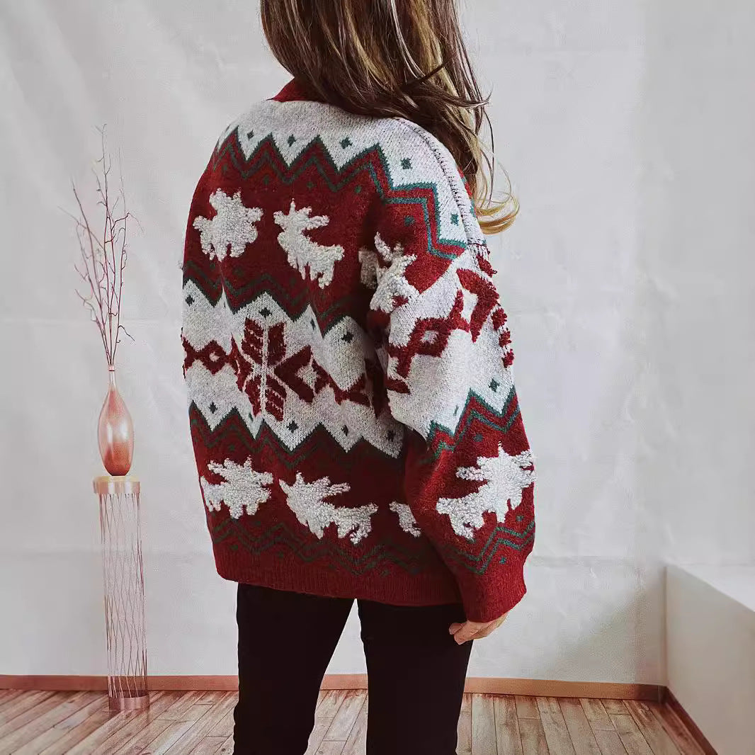 Pull en tricot festif pour femmes avec un design de Noël et col haut Chic und Stil