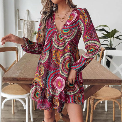 Robe mini imprimée bohémienne Chic und Stil pour femmes