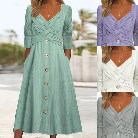 Robe maxi à boutons pour femmes avec détail de haut croisé Chic und Stil