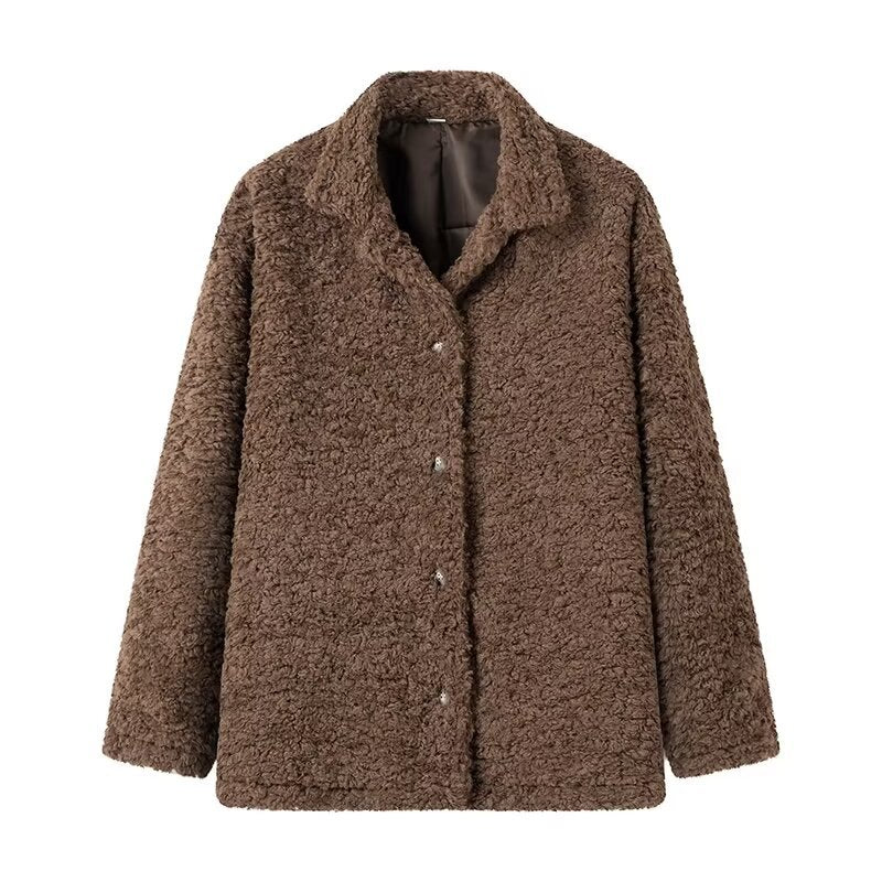 Ladies fleece coat with button closure and high collar Chic und Stil