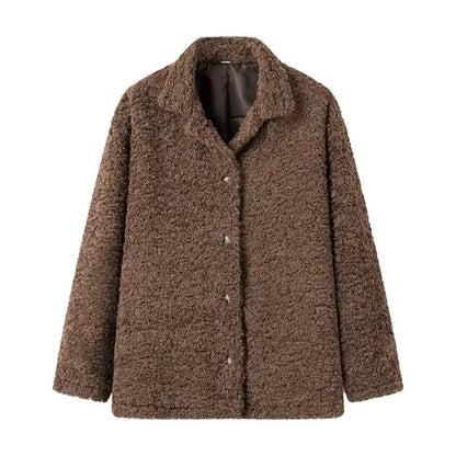 Ladies fleece coat with button closure and high collar Chic und Stil