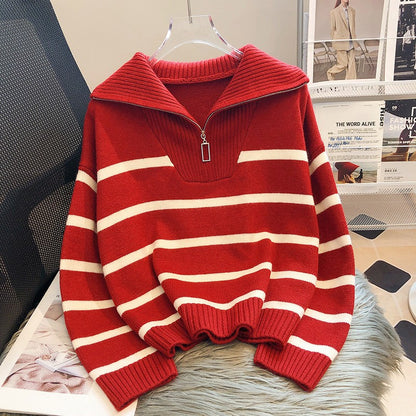 Pull à col roulé pour femmes avec fermeture éclair tendance et motif rayé Chic und Stil