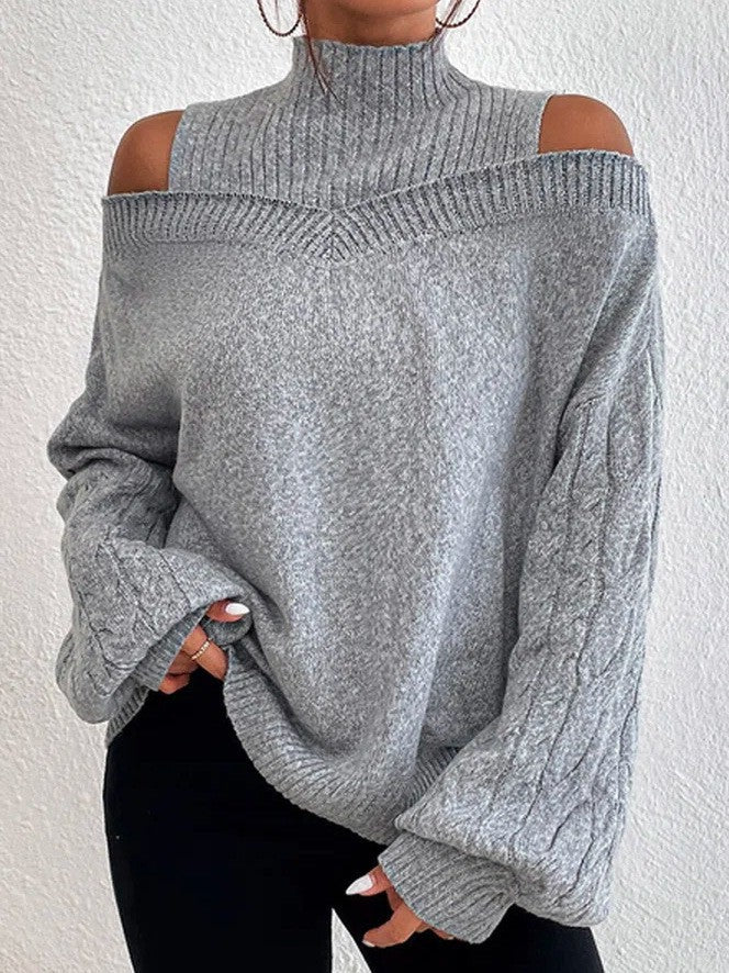 Casual knitted pullover for women with large sleeves and off-the-shoulder Chic and Style