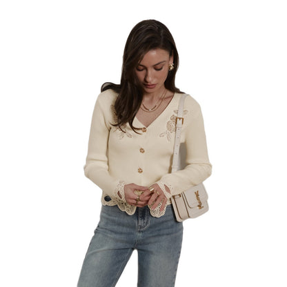 Dames Élégant Gilet en tricot avec Dentelle en crochet Chic und Stil