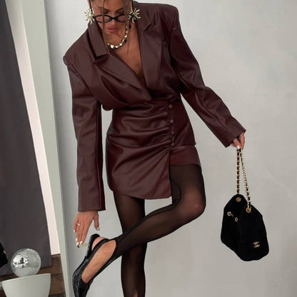 Blazer dress for women in faux leather with a fitted cut and refined button details Chic and Style