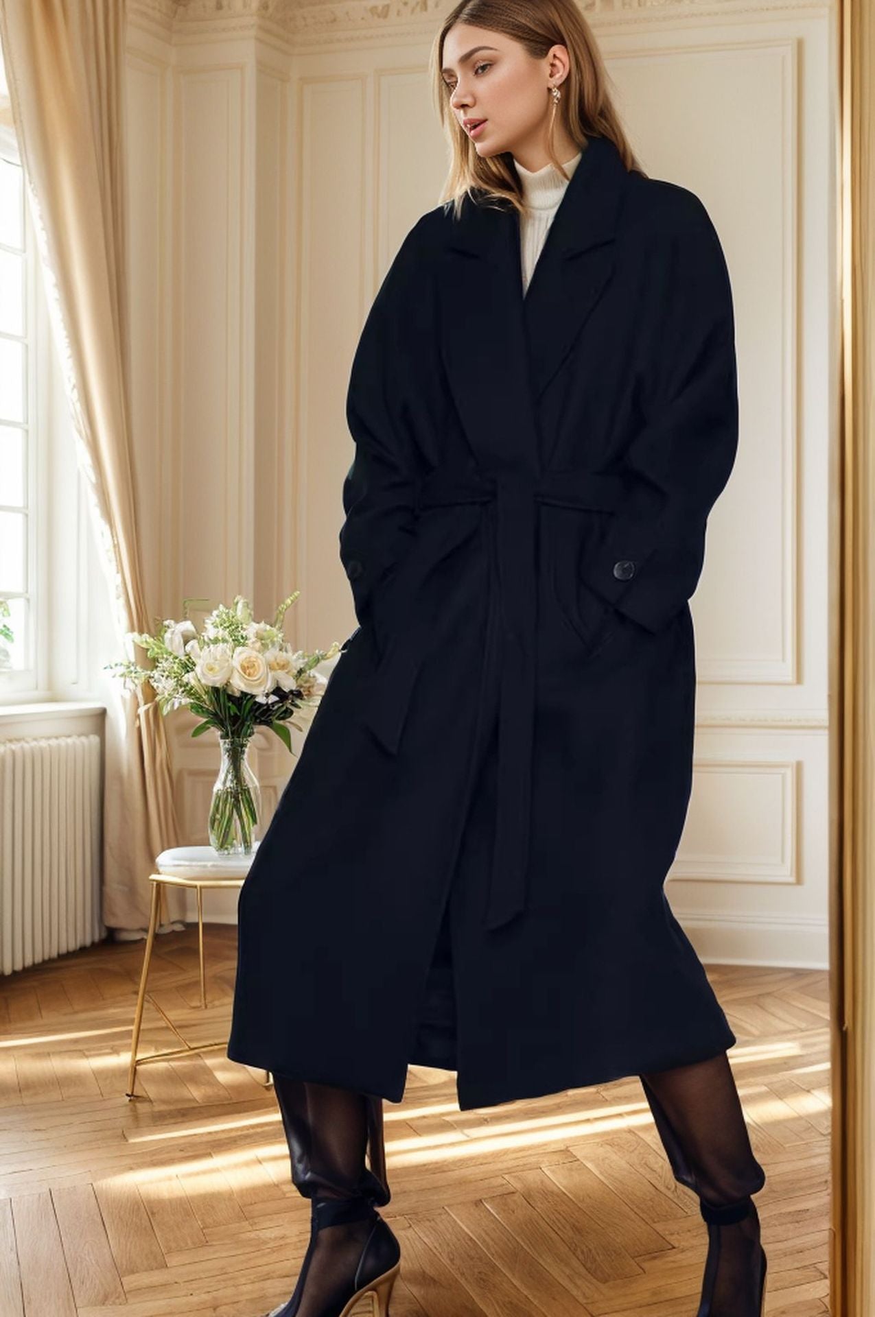 Dames élégant manteau oversized avec ceinture et poches Chic und Stil